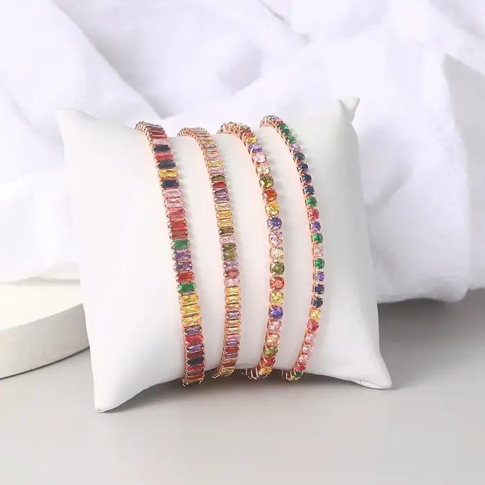 Bracelets de Tennis multicolores réglables pour femmes, bijoux de mariage arc-en-ciel, breloque en Zircon coloré, chaîne à main, DZH043