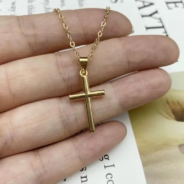 Collier croix en cristal couleur argent doré pour femme, pendentif, cadeau pour hommes et femmes, bi