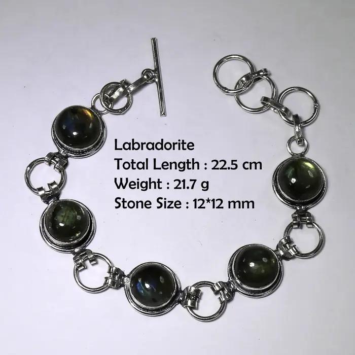 Bracelet en labradorite véritable, argent et cuivre