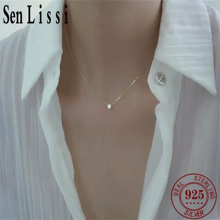 Collier SENLISSi en argent sterling 925 plaqué or avec zircon étincelant chaîne de clavicule bijoux de mariage pour femmes élégants et romantiques occasions spéciales