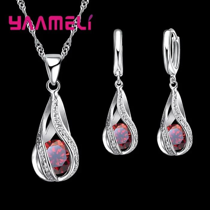 Goutte d'eau chaude CZ 925 en argent Sterling plaqué ensemble de bijoux pour les femmes pendentif co