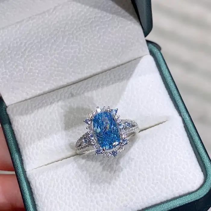 Bagues de luxe rétro créatives en diamant bleu profond pour femmes, bague de fiançailles en argent 9