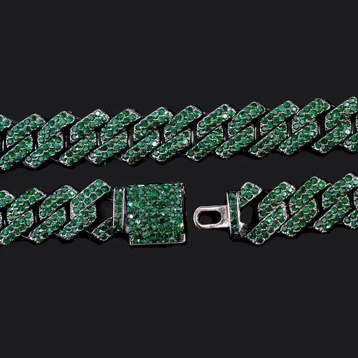 Collier chaîne cubaine pour hommes et femmes, chaîne à maillons sertie de strass verts, bijoux hip-hop