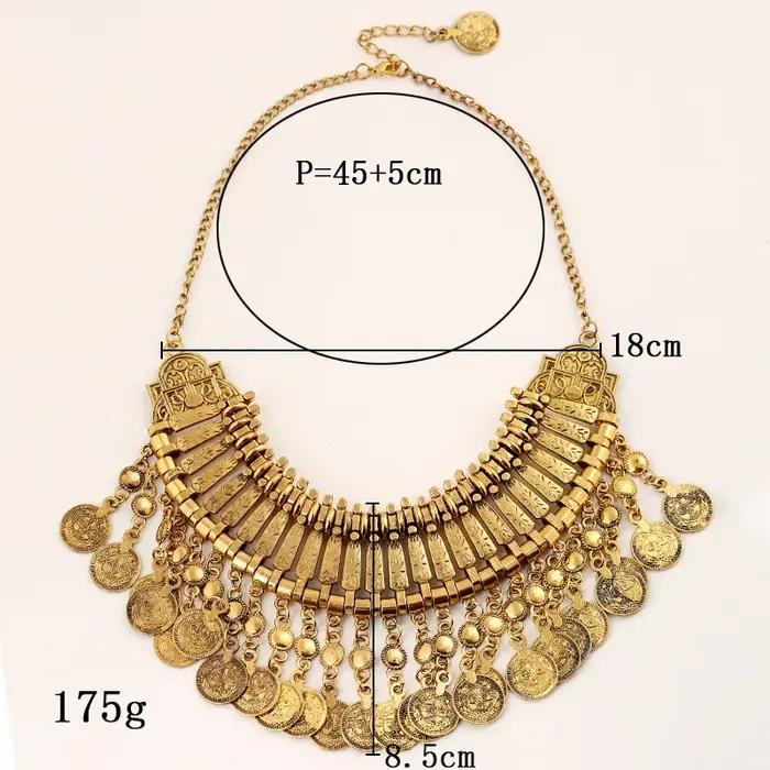 Collier ras du cou style Bohème Gypsy avec pampilles et pièces de monnaie métalliques bijoux ethniques tribaux afghans turcs pour femmes occasions spéciales