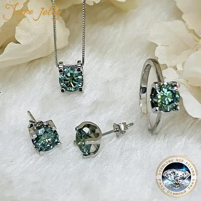 Ensemble de bijoux en moissanite 1 carat couleur D VVS avec bague, boucles d'oreilles et collier en argent sterling 925 pour mariage femme occasions spéciales