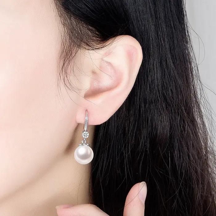 Andara-Boucles d'oreilles en argent regardé 925 avec perle pour femme