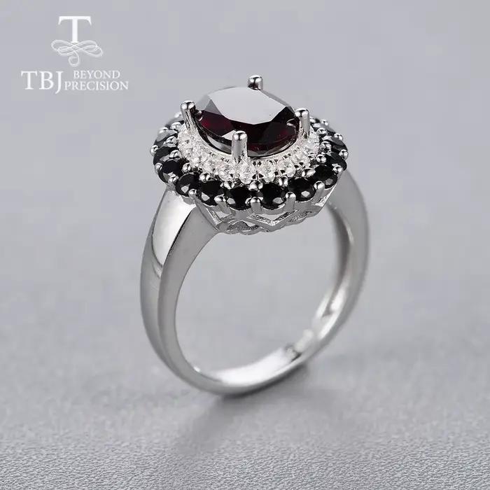 Ensemble de bague et boucles d'oreilles en argent sterling 925 sertie de grenat noir naturel pour femmes occasions spéciales et tenues quotidiennes