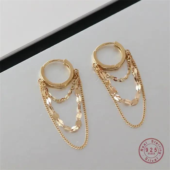 Boucles d'oreilles à pampilles en argent Sterling 925 véritable plaqué or 18 carats pour femmes