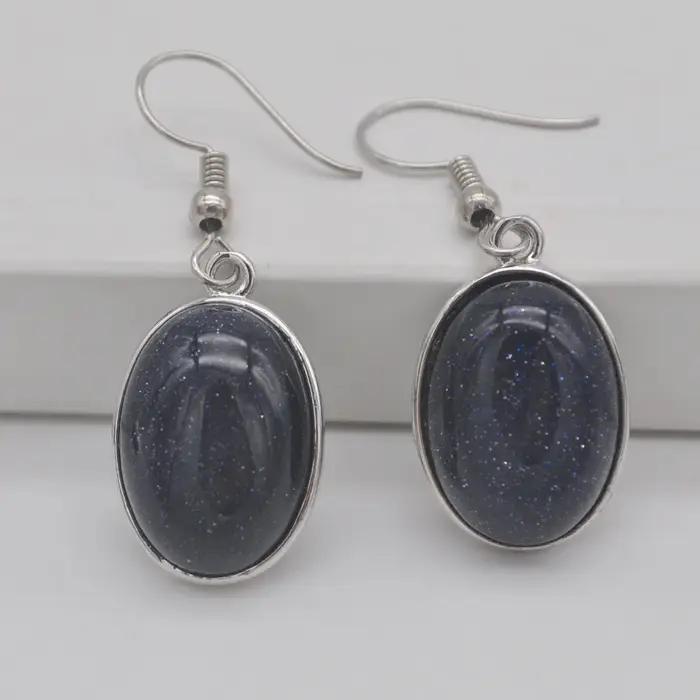 Agate/pierre de sable/ Sodalite brésilienne/Rhodonite/Turquoise/cristal/Lapis/opale/Malachite verte perles de pierre boucles d'oreilles ovales bijoux