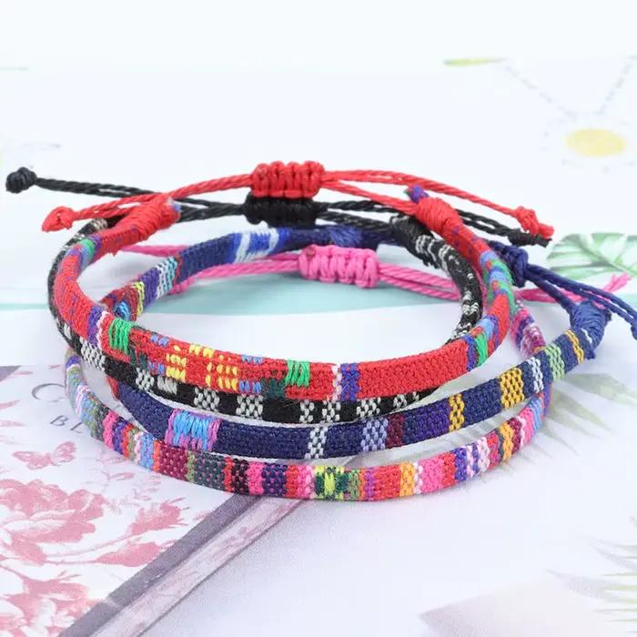 Bracelets de cheville en tissu tissé pour femmes et hommes, corde tressée à la main, nœud de plage, tissage ethnique Boho, breloque réglable