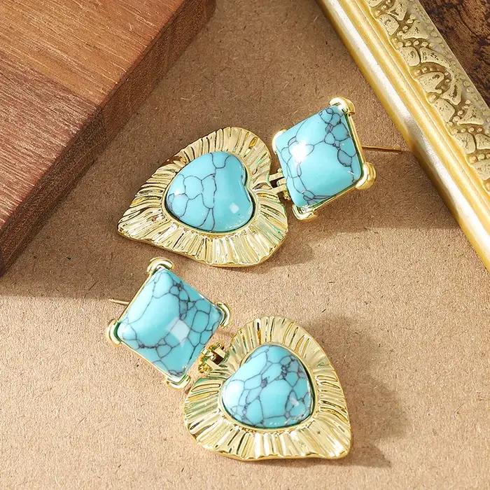 Boucles d'Oreilles Pendantes Élégantes en Turquoise Bleue Style de Niche pour Femmes Occasions Spéciales Écologiques et Luxe Subtil