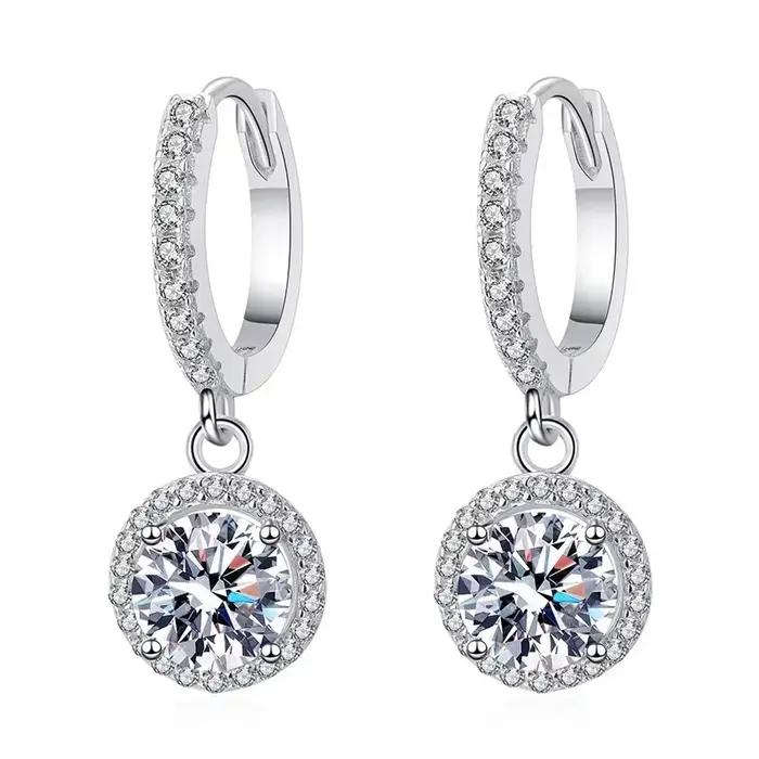 Boucles d'oreilles rondes en argent Sterling 925 pour femmes, 1 Carat, Moissanite, Style de soirée d