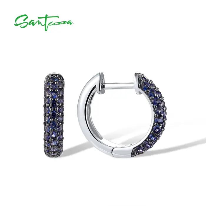 SANTUZZA-Boucles d'Oreilles Créatives en Argent Sterling 925 Authentiques, Bijoux Fins de Mariage, Crique de Saphir Bleu Créé de Rotterdam, pour Femme