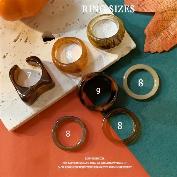 Bague à texture en mélange de résine de style bohème rétro, 7 pièces, pour femmes, à la mode et empilable, adaptée aux banquets quotidiens