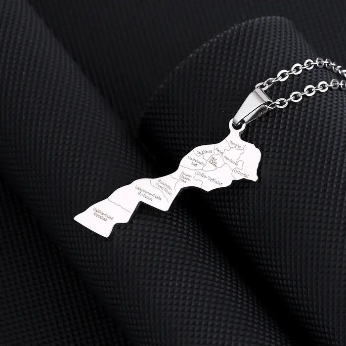 Nouveau Collier Pendentif Carte du Maroc 2026 en Acier Inoxydable pour Femme et Homme