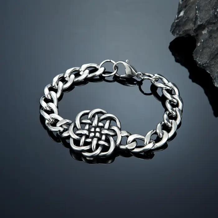 Bracelet Viking à Nœud Celtique Acier Inoxydable Rune Nordique Valknut Triquetra Accessoire Mode Homme Occasions Spéciales