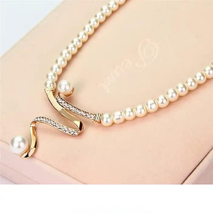 3 pièces/ensemble femmes mariée élégante fête de mariage perle strass collier boucles d'oreilles ensemble de bijoux nouvelle mode