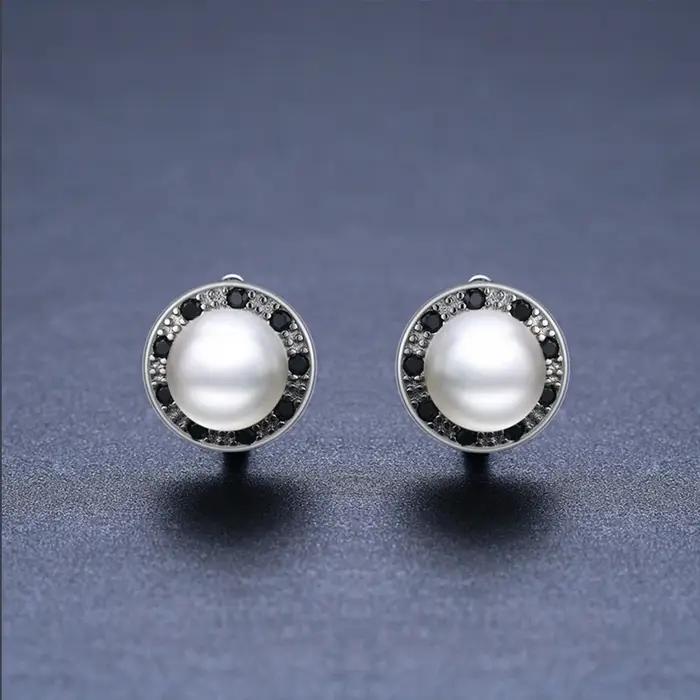Boucles d'oreilles créoles rondes en perles noires Awn 2026 pour femmes