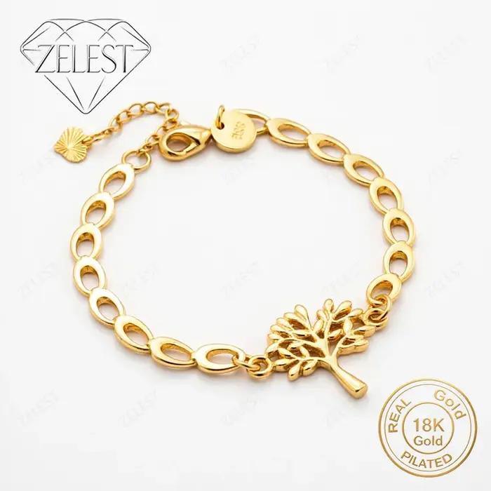 Bracelet Arbre de Vie Exquis en Argent Sterling 925 Plaqué Or 18K Mode pour Femme Occasions Spéciales Mariage Fête