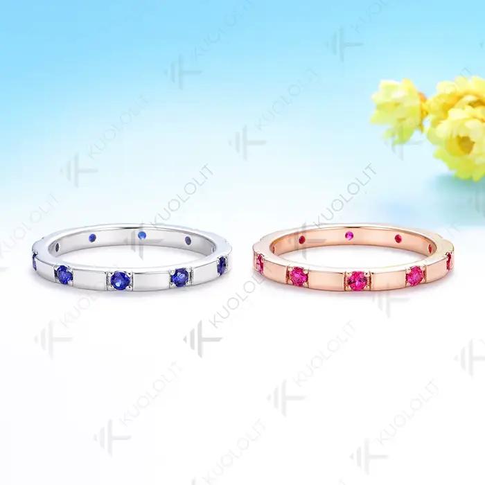 Kuololit 0.3CTW Lab Grown Blue Sapphire Band pour hommes femmes solide 18K 14K 10K or blanc bague de fiançailles en or pour cadeaux de Noël