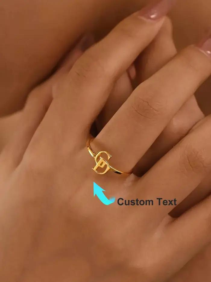 Bague personnalisée avec initiales en acier inoxydable pour femmes, alliance de couple avec pentagramme géométrique pour occasions spéciales
