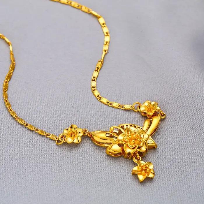 Colliers ras du cou avec pendentif multi-fleurs plaqué or jaune pour femmes