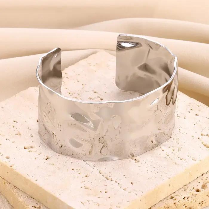 Bracelets larges en acier inoxydable pour femmes, couleur or, manchette à fleurs épaisses, Vintage, bijoux cadeaux de mariage