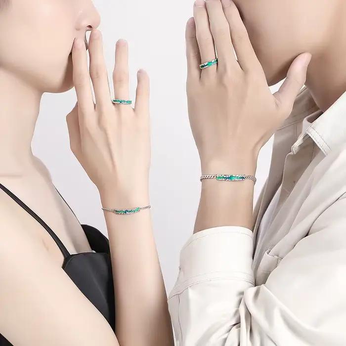 Bague européenne en émail bleu pour hommes et femmes, Aurora, taille réglable, bijoux de couple, cadeau d'anniversaire