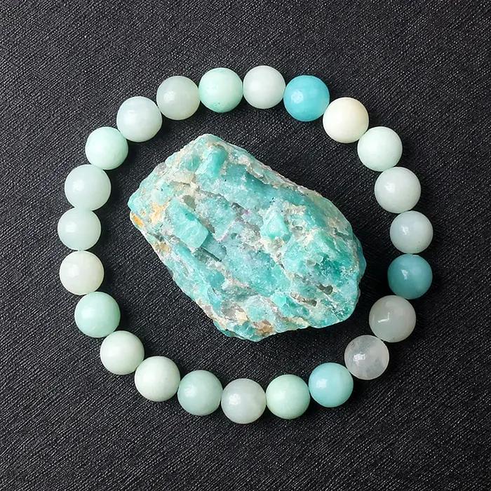 Bracelet de perles d'Amazonite original en pierre naturelle corde extensible pour femmes et hommes bijou de soulagement de la douleur fait à la main tracker de fitness sommeil et humeur
