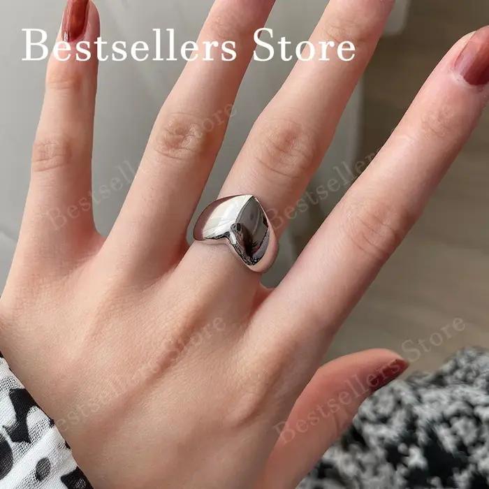 Bague en argent sterling 925 / plaqué or 18 carats, simple et polie, en forme de cœur pour femmes, b