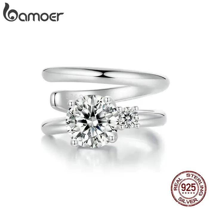 BAMOER Mono plaqué or blanc Double couche Moissanite oreille manchette 925 en argent Sterling oreille pince Moissanite boucles d'oreilles pour les femmes