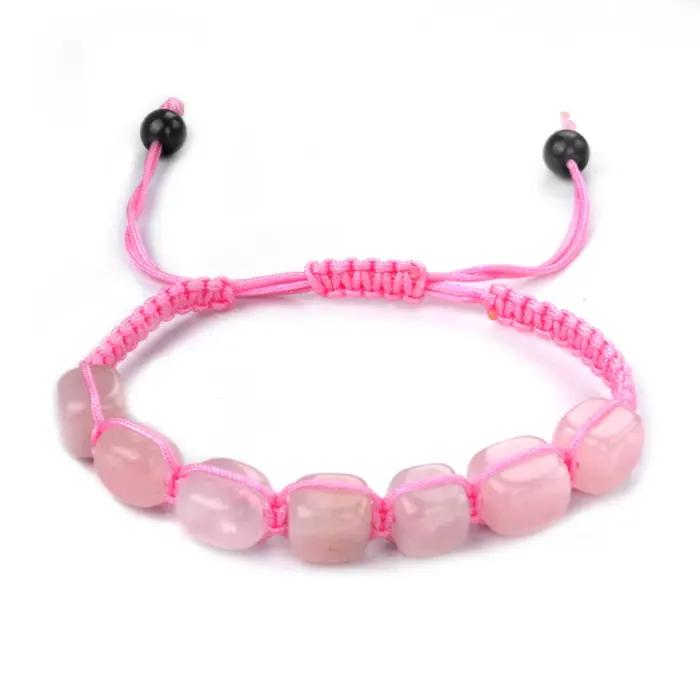 Bracelet en pierre naturelle et cristal, 1 brin, tissé à la main, Aventurine, Quartz Rose, bijoux ca