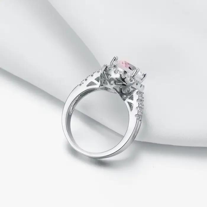 Bague de fiançailles pour femme en argent sterling 925 géométrique avec pierres en zirconium rose pour engagement romantique