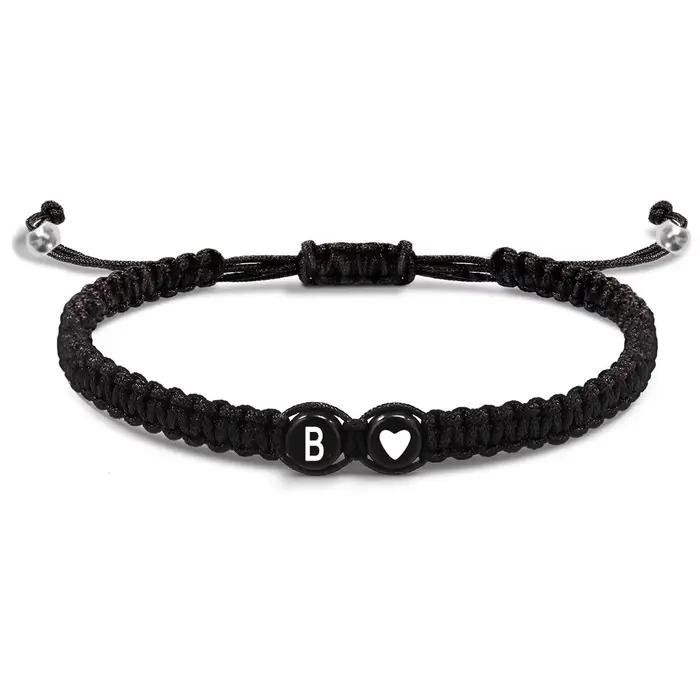 26 lettres initiales coeur Bracelets à la main réglable A-Z nom tressé