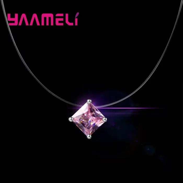Chic transparent ligne de pêche bijoux collier pour femme fille S925 argent AAA Grade cubique zircone collier ras du cou cadeaux de fête