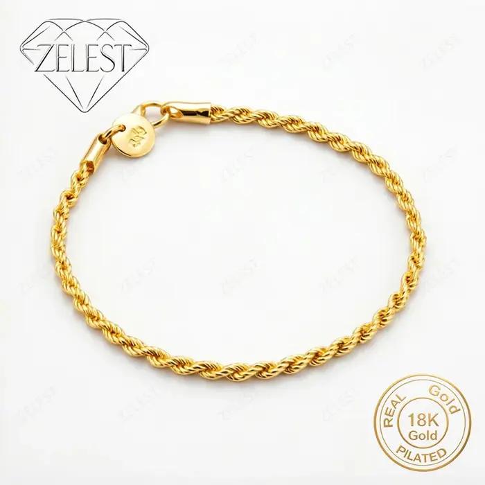 Bracelet en argent sterling 925 plaqué or 18 carats, chaîne délicate de 8 pouces pour hommes et femm