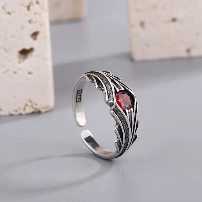 Bagues en argent Sterling 925 et Zircon rouge pour femmes