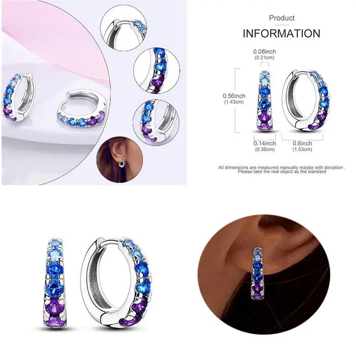Boucles d'oreilles créoles en argent Sterling 925 serties de zirconium blanc pour femmes, style élégant et bohème, parfait pour les occasions spéciales, mariages, anniversaires et cadeaux romantiques