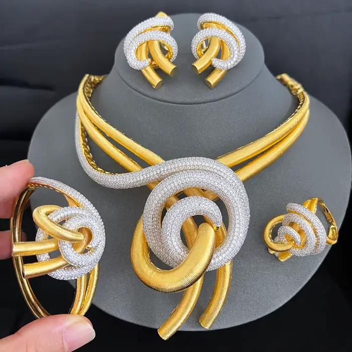 Ensemble de bijoux GODKI élégant en spirale, 4 pièces, plaqué or 18 carats, pour femmes, mariage, fête, zircon, bijoux de mariée indiens africains