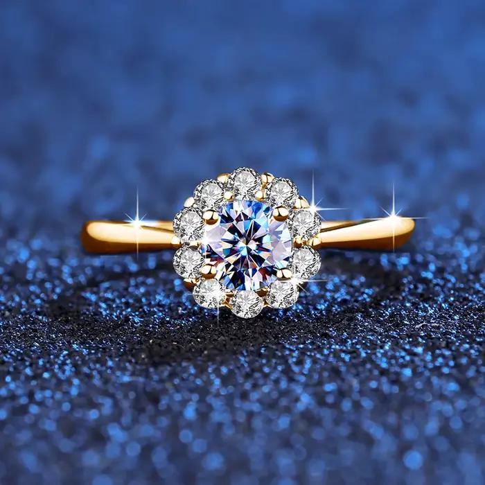 Bague en argent pur avec diamant Moissanite pour femme, bague fleur ignorante, matiques de fiançailles de mariage, bijoux pour femme, cadeau fille, 0,5 ct, 5mm