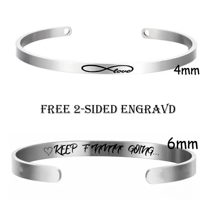 Bracelet de Manchette Personnalisé en Acier Inoxydable avec Gravure de Texte, Phrase Motivante ou Déclaration d'Amour pour Occasions Spéciales Femme