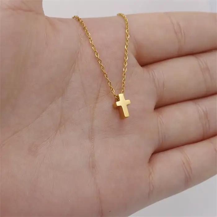 Collier croix en or pour femmes, couleur or, acier inoxydable, mode femme, petit pendentif croix de jésus, bijoux, vente en gros, livraison directe