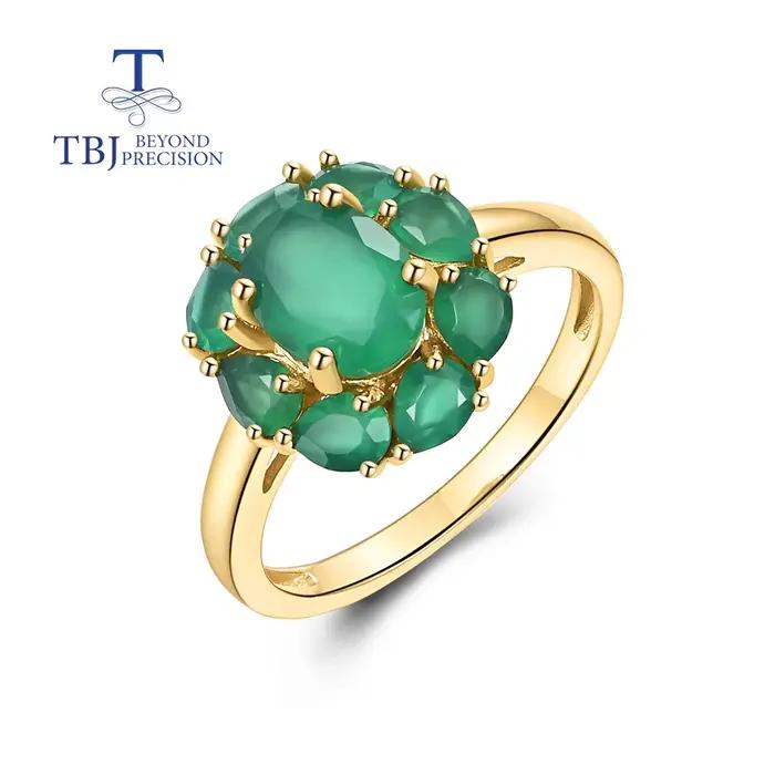 Magnifique bague en argent sterling 925 avec pierre précieuse naturelle en agate verte, bijoux tenda