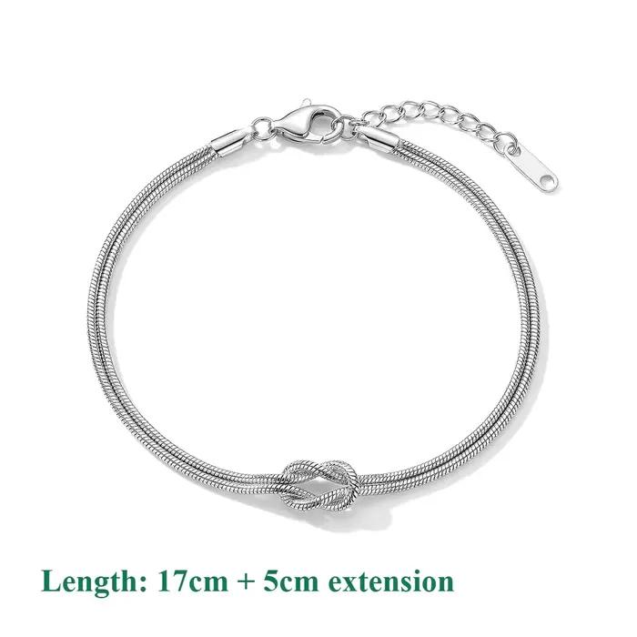 Bracelets en acier inoxydable avec nœud d'amour infini, chaîne serpent, élégants bracelets d'amitié