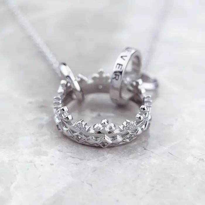 Collier reine couronne lien chaîne bijoux fins Europe 925 argent sterling tout nouveau cadeau romantique pour les femmes