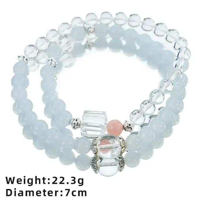 Bracelet Double cercle en Quartz Rose bleu mer