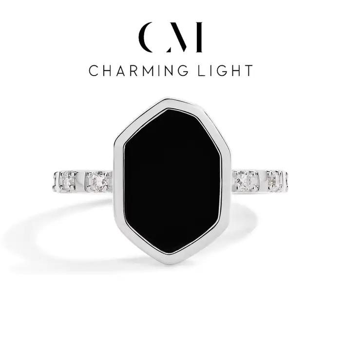 Bagues personnalisées en Onyx noir, incrustations de Moissanite pour femmes et hommes, en argent Ste