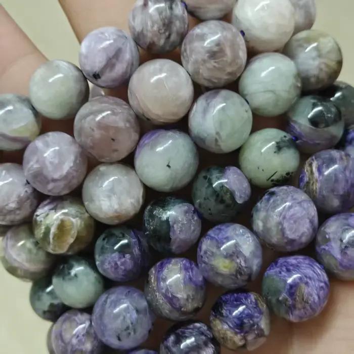 Perles de charoite naturelle lisses et rondes pour la fabrication de bijoux, bracelet en corde élastique, bijoux faits à la main