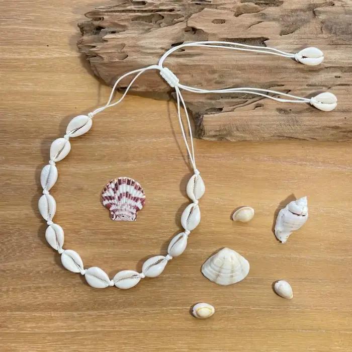 Collier en coquillages fait main style océanique avec corde cirée tressée ajustable pour femme bijoux plage tropicale hawaïenne
