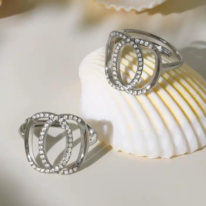 Double bague en argent doré et Zircon creux pour femmes